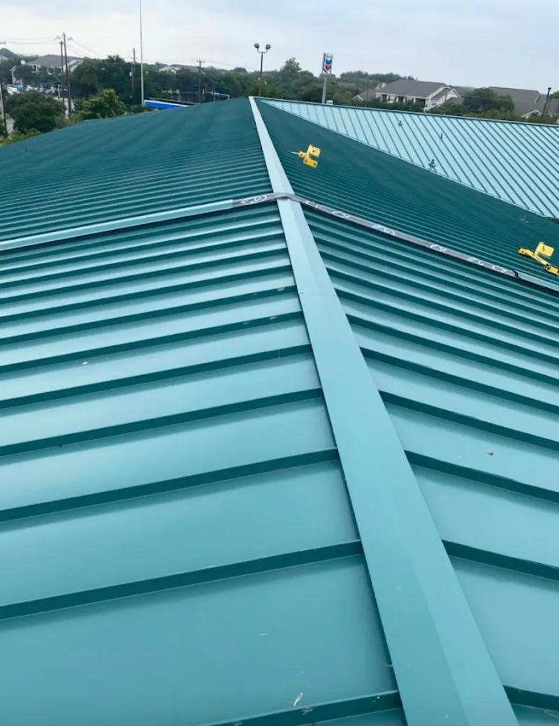 Green commercial metal roof ridge and valley for Metal Roof Repair in Middle River
